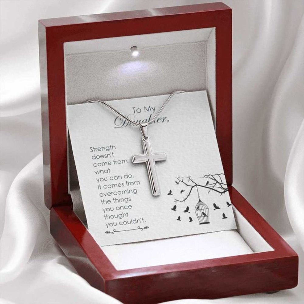 To My Daughter Strength Cross Pendant Necklace